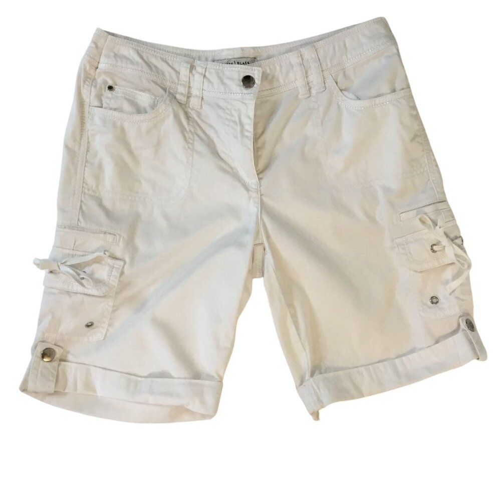 WHITE HOUSE BLACK MARKET Women Cargo Bermuda Shorts White Utility Pockets Sz 6